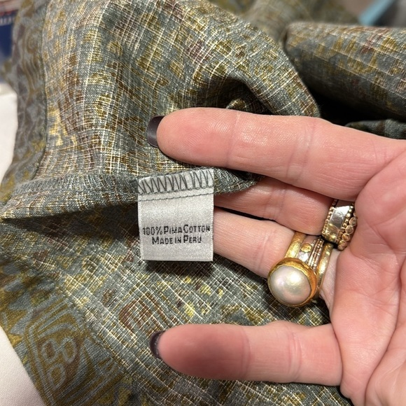 Peruvian Connection Green Gold Pima Cotton Button Front Lightweight Jacket Top - Picture 11 of 11